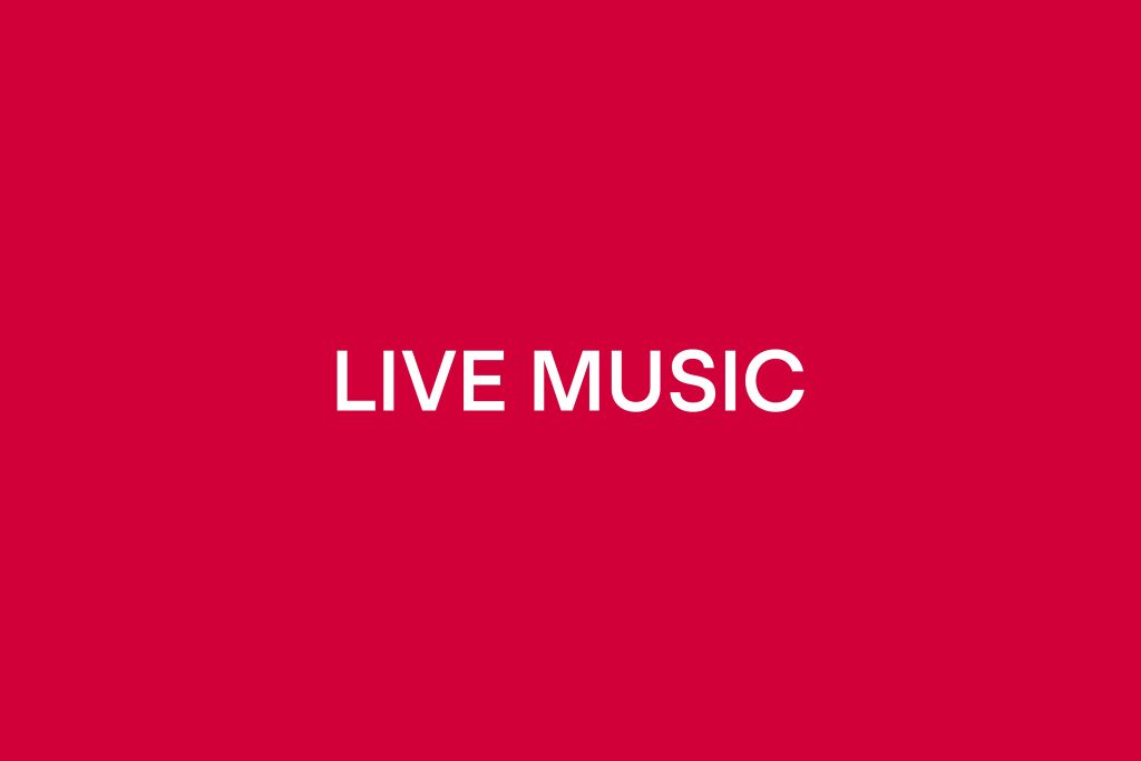 Text reading LIVE MUSIC in white, centered on a solid red background to highlight the Zurich music scene.